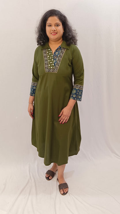 Kaveri – Cotton Fusion Dress - Mehendi Green