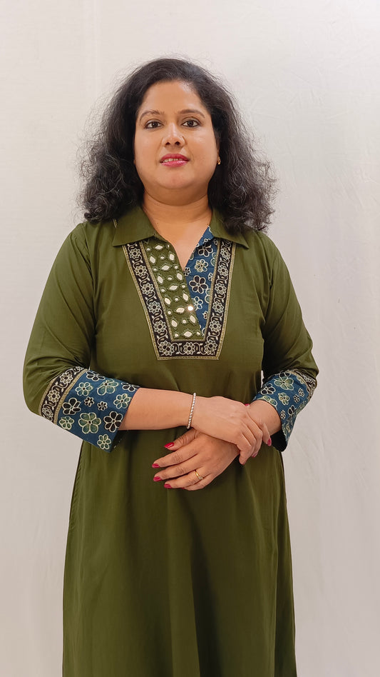 Kaveri – Cotton Fusion Dress - Mehendi Green