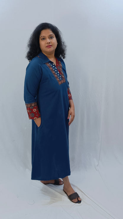 Kaveri – Cotton Fusion Dress - Ink Blue
