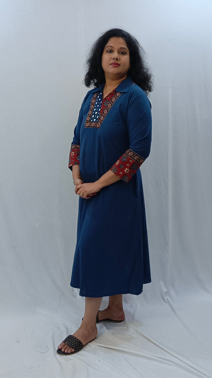 Kaveri – Cotton Fusion Dress - Ink Blue