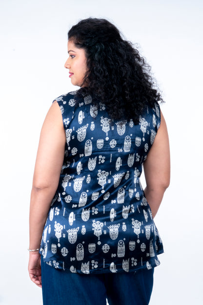 Kadambari – Mashru Short Top - Blue