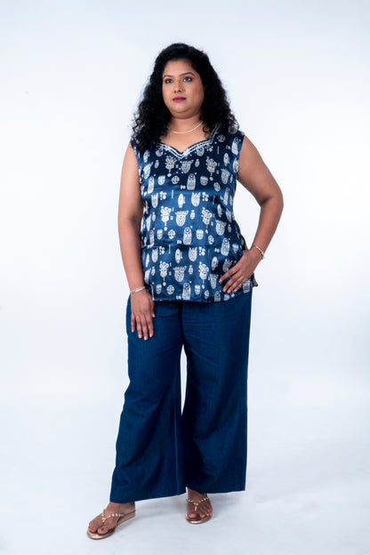Kadambari – Mashru Short Top - Blue