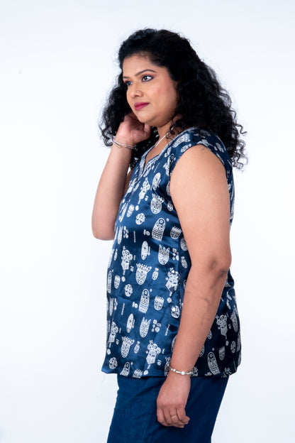 Kadambari – Mashru Short Top - Blue