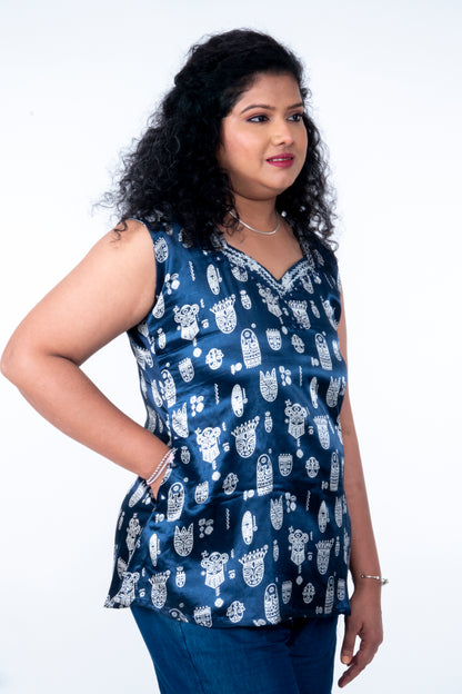 Kadambari – Mashru Short Top - Blue