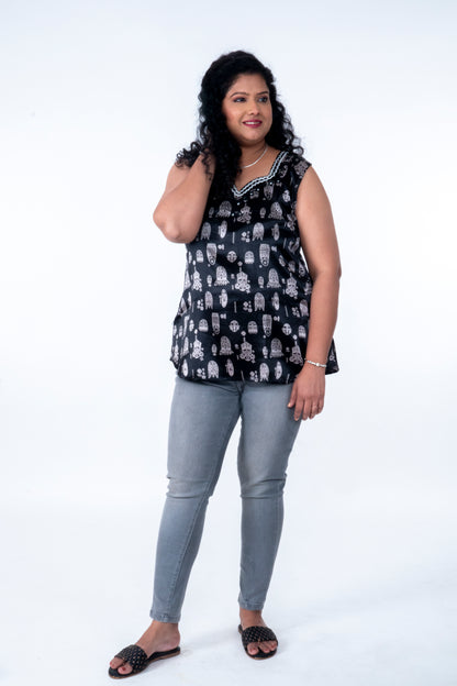 Kadambari – Mashru Short Top - Black