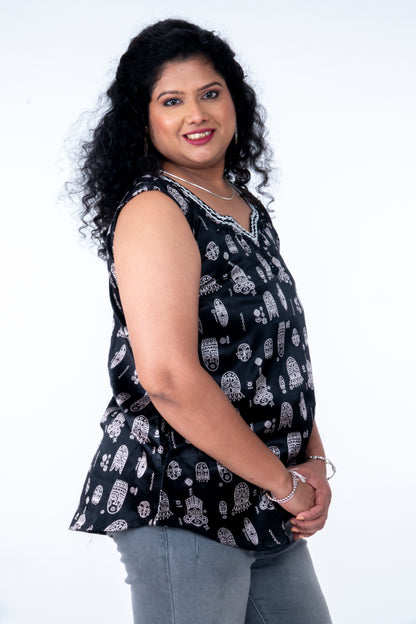 Kadambari – Mashru Short Top - Black