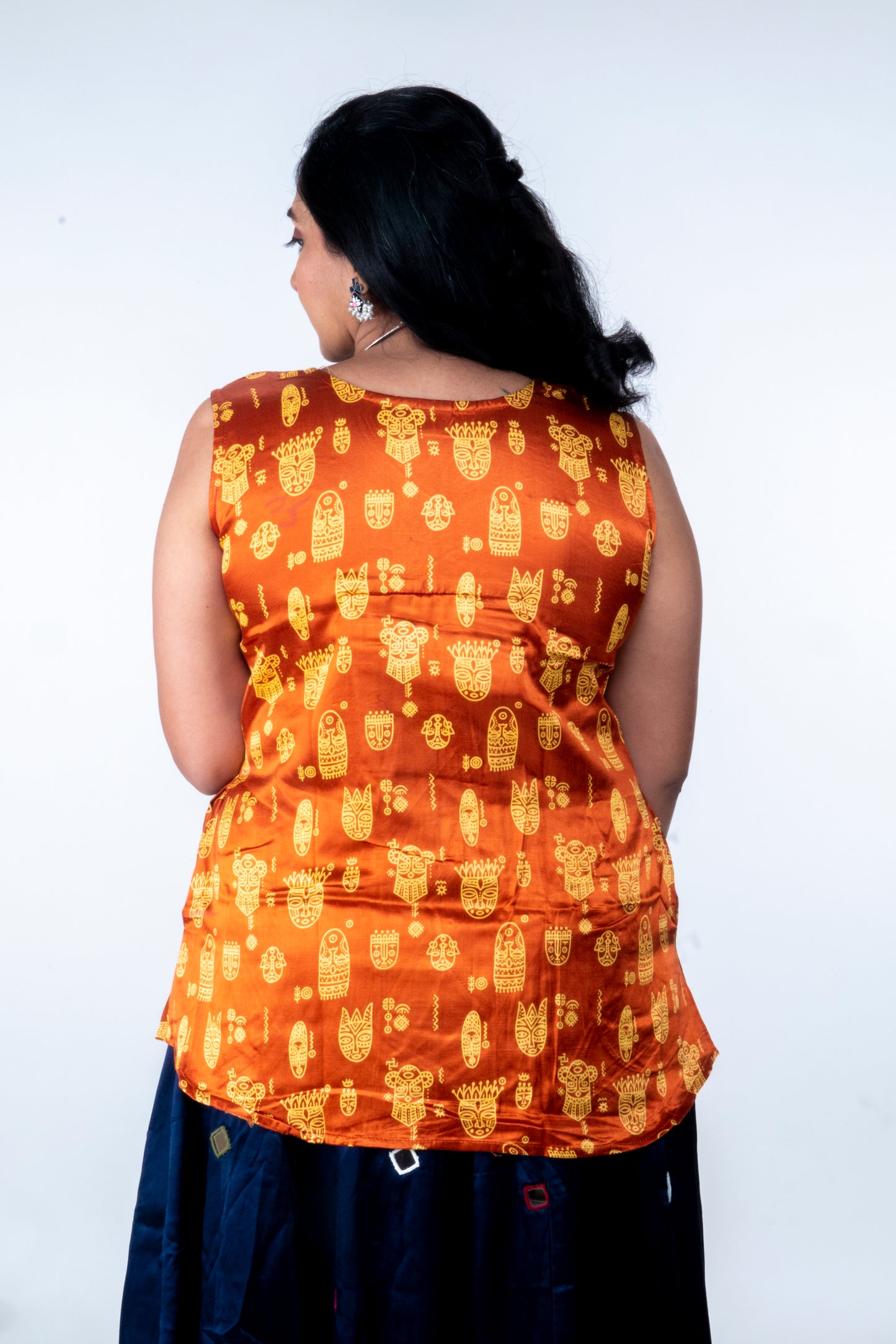 Kadambari – Mashru Short Top - Orange