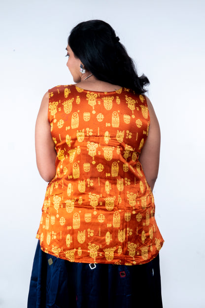 Kadambari – Mashru Short Top - Orange