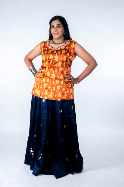 Kadambari – Mashru Short Top - Orange