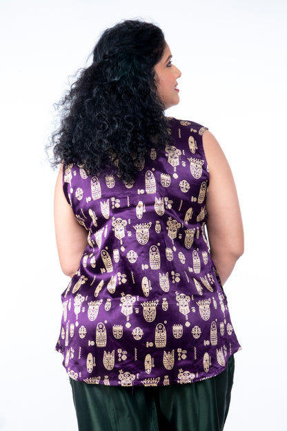 Kadambari – Mashru Short Top - Purple