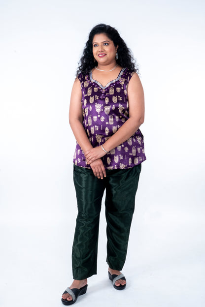 Kadambari – Mashru Short Top - Purple