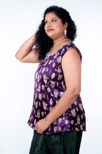 Kadambari – Mashru Short Top - Purple