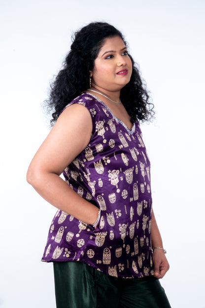 Kadambari – Mashru Short Top - Purple