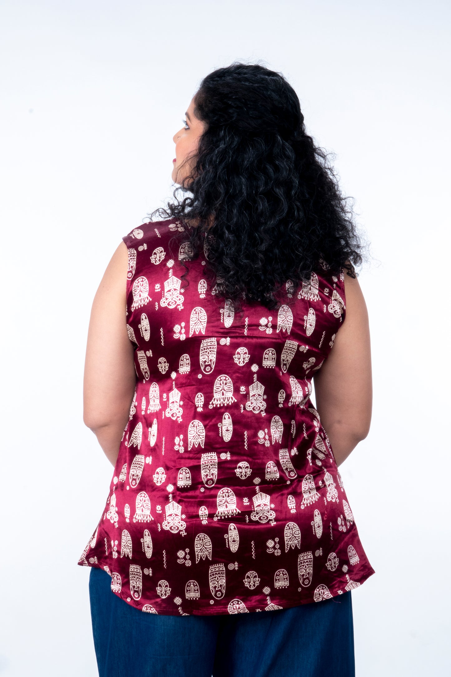 Kadambari – Mashru Short Top - Maroon