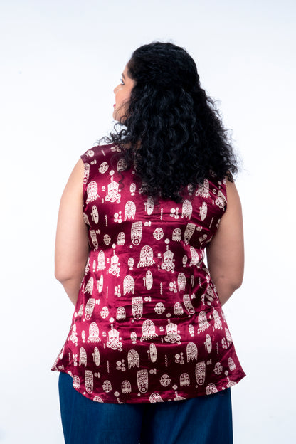 Kadambari – Mashru Short Top - Maroon