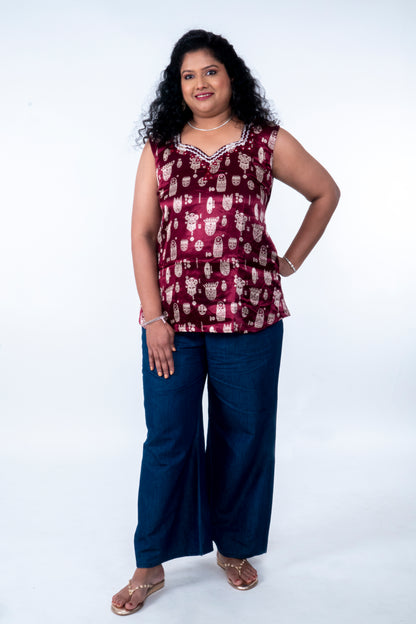 Kadambari – Mashru Short Top - Maroon