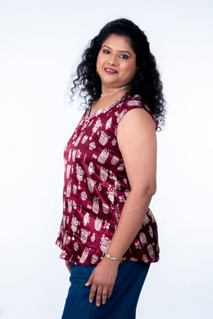 Kadambari – Mashru Short Top - Maroon
