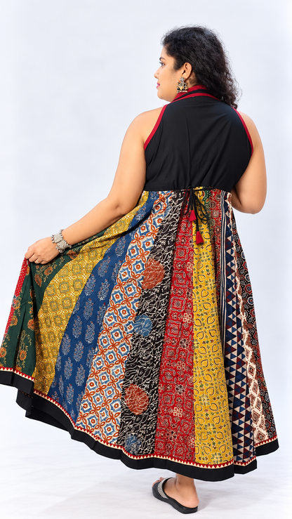 Navrang Dress – Halter Neck Multi-Kali Cotton Fusion