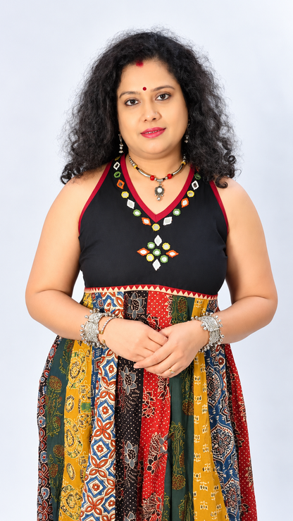 Navrang Dress – Halter Neck Multi-Kali Cotton Fusion