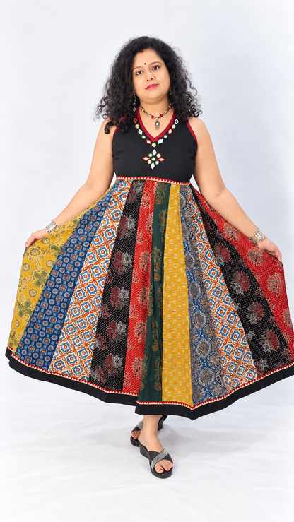 Navrang Dress – Halter Neck Multi-Kali Cotton Fusion