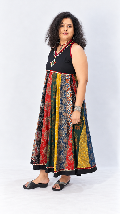 Navrang Dress – Halter Neck Multi-Kali Cotton Fusion