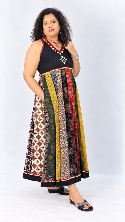Navrang Dress – Halter Neck Multi-Kali Cotton Fusion