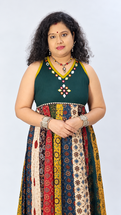 Navrang Dress – Halter Neck Multi-Kali Cotton Fusion