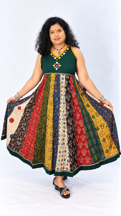 Navrang Dress – Halter Neck Multi-Kali Cotton Fusion