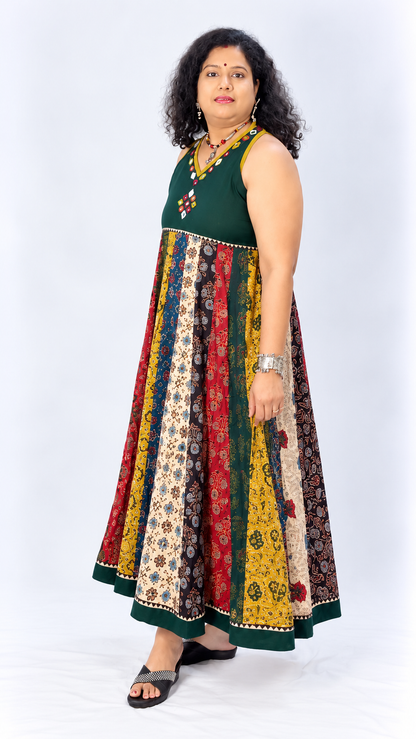 Navrang Dress – Halter Neck Multi-Kali Cotton Fusion