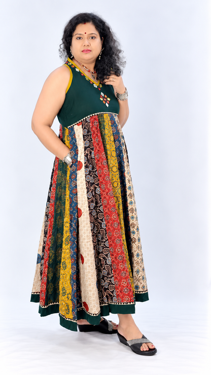Navrang Dress – Halter Neck Multi-Kali Cotton Fusion