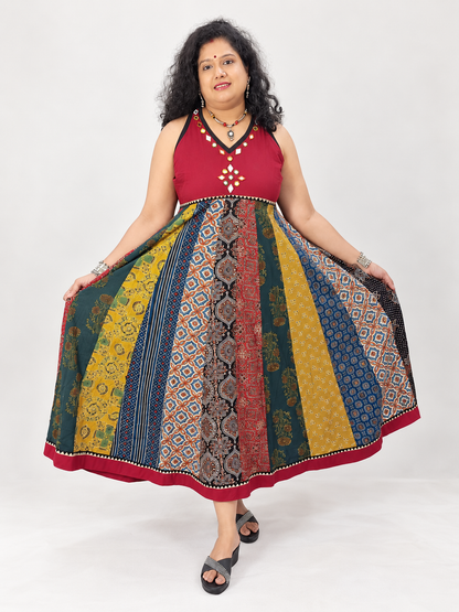 Navrang Dress – Halter Neck Multi-Kali Cotton Fusion