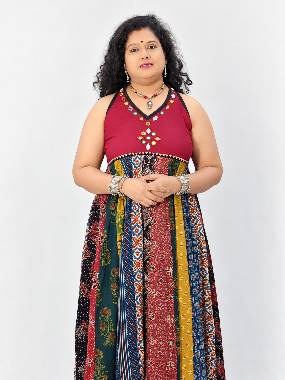 Navrang Dress – Halter Neck Multi-Kali Cotton Fusion