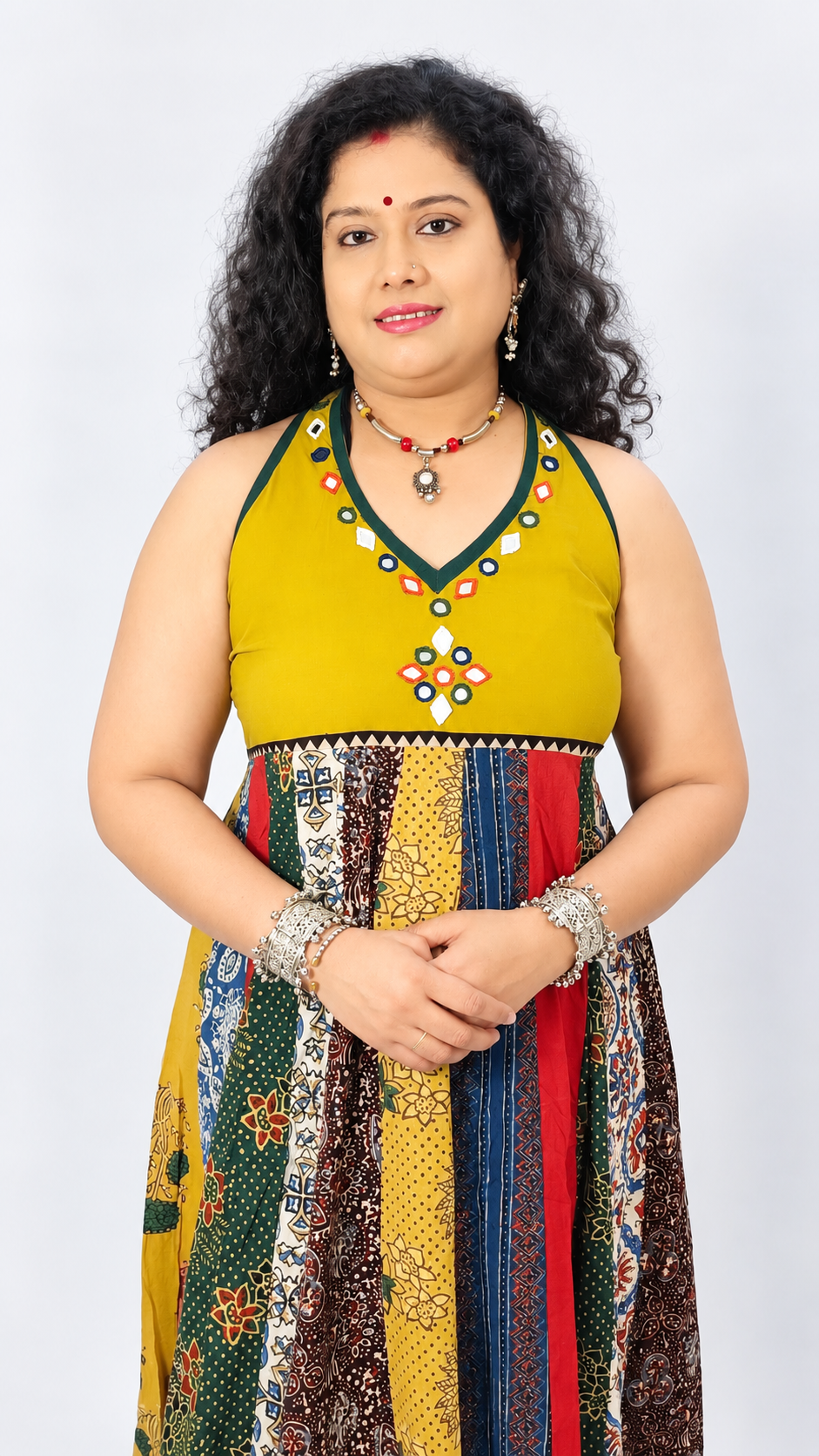 Navrang Dress – Halter Neck Multi-Kali Cotton Fusion