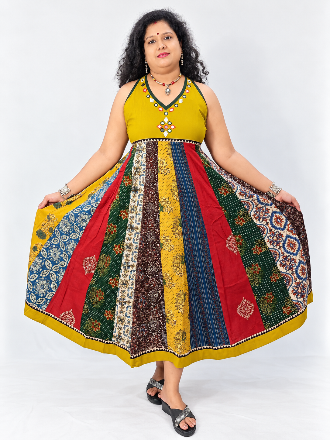 Navrang Dress – Halter Neck Multi-Kali Cotton Fusion
