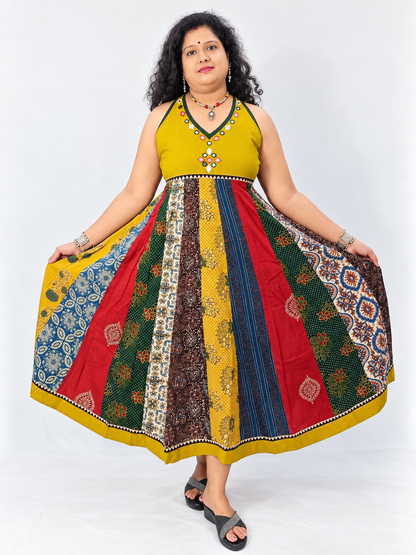Navrang Dress – Halter Neck Multi-Kali Cotton Fusion
