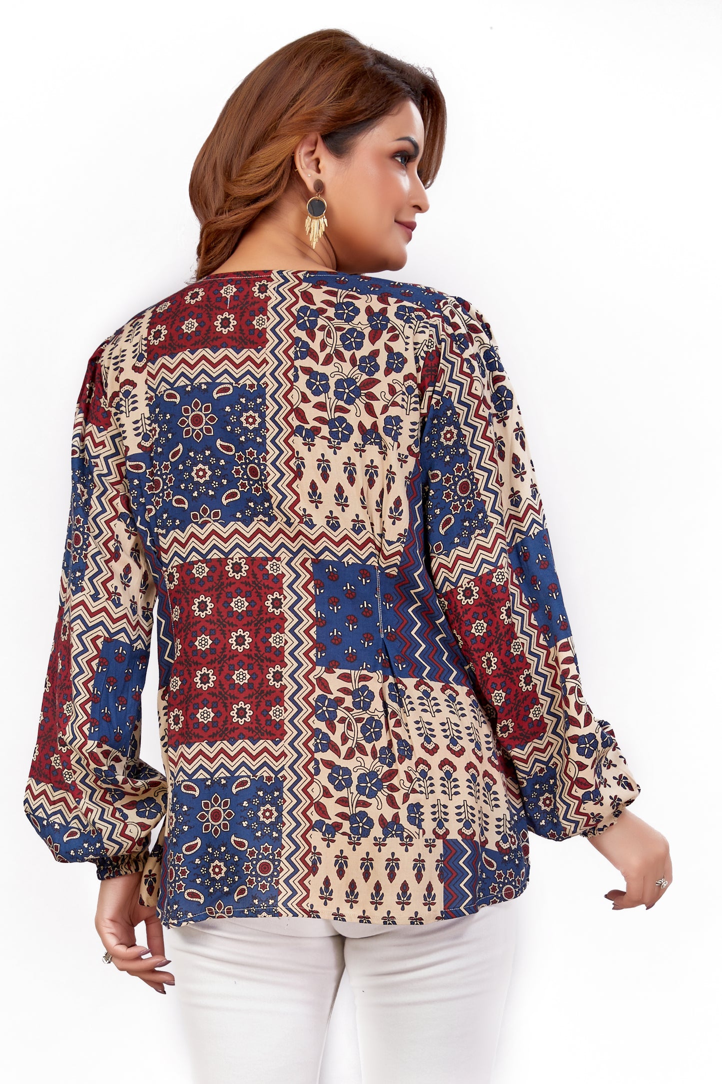 Ajarakh Inspired Patchwork Print Top