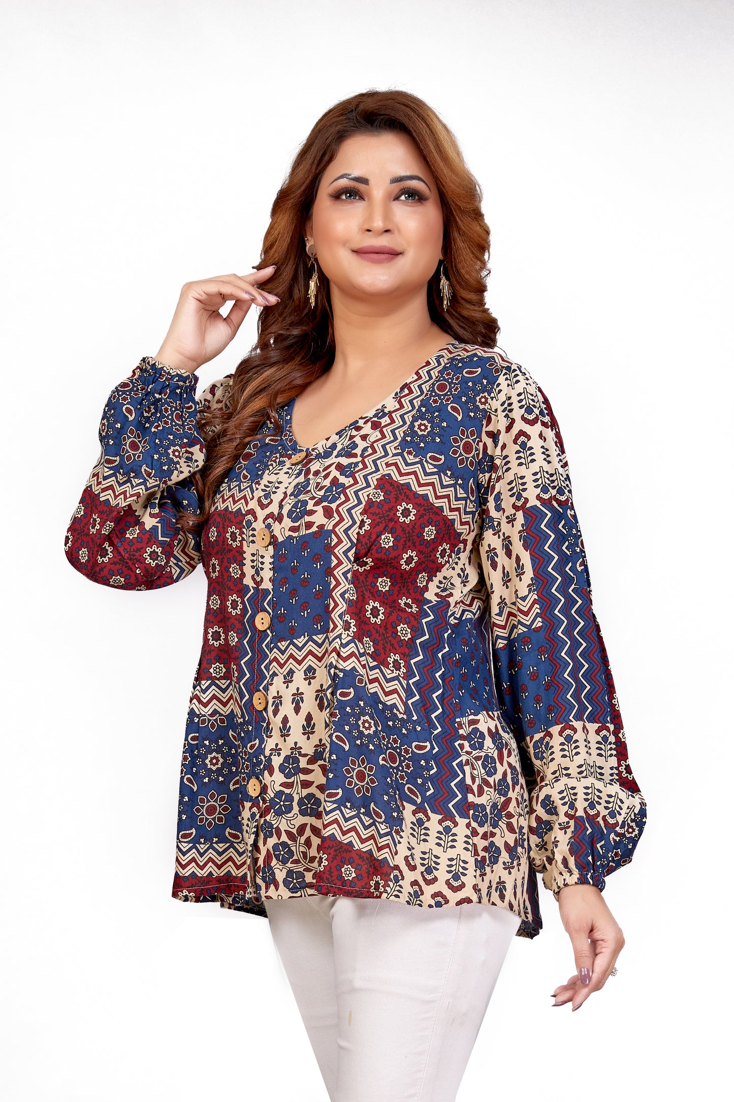 Ajarakh Inspired Patchwork Print Top