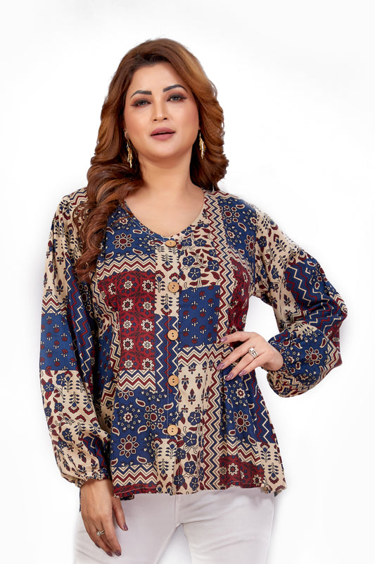 Ajarakh Inspired Patchwork Print Top