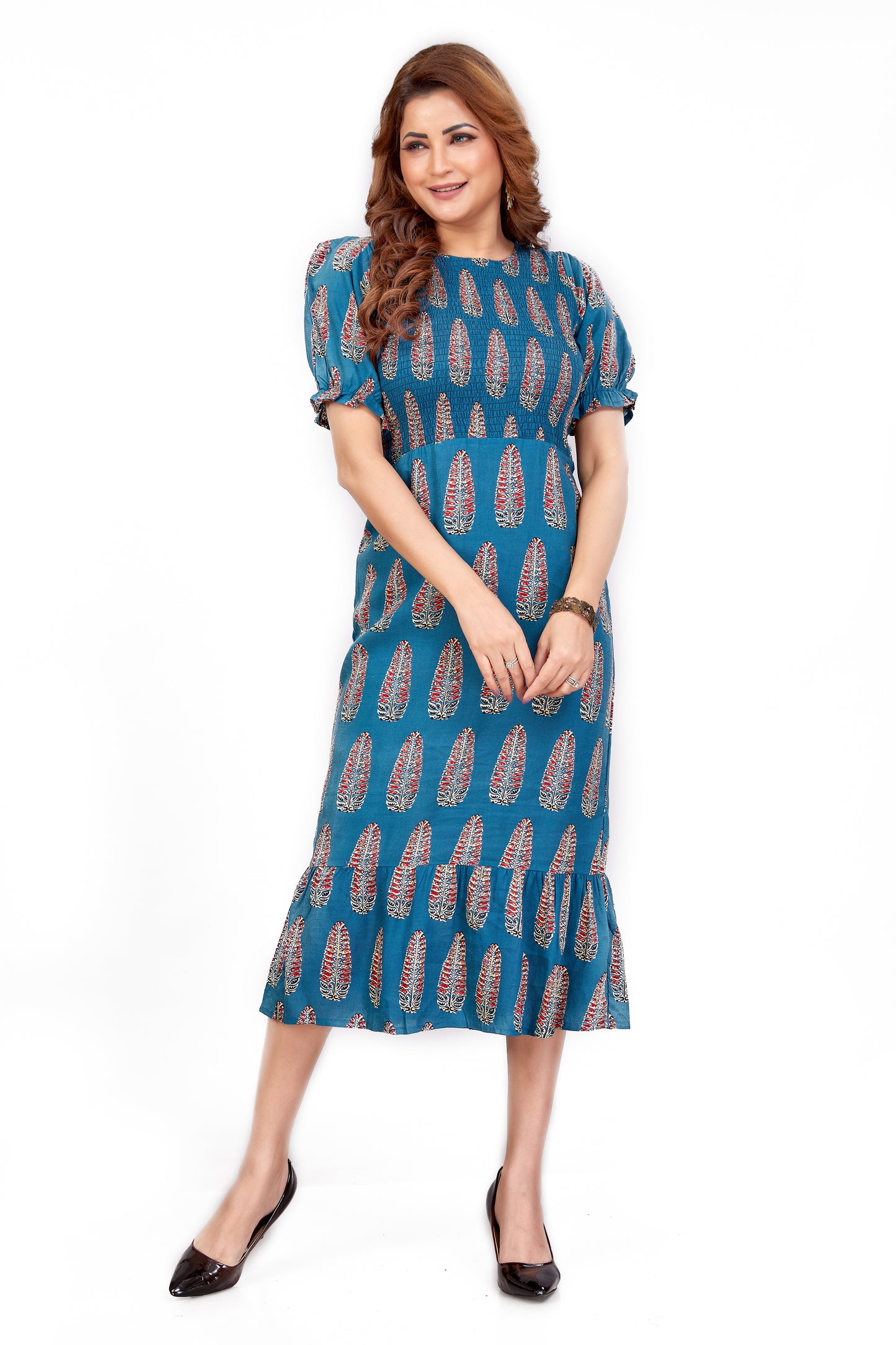 Nakshatra – Smocked Cotton Dress - Teal