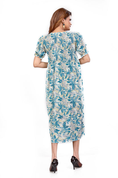 Nakshatra – Smocked Cotton Dress - Blue