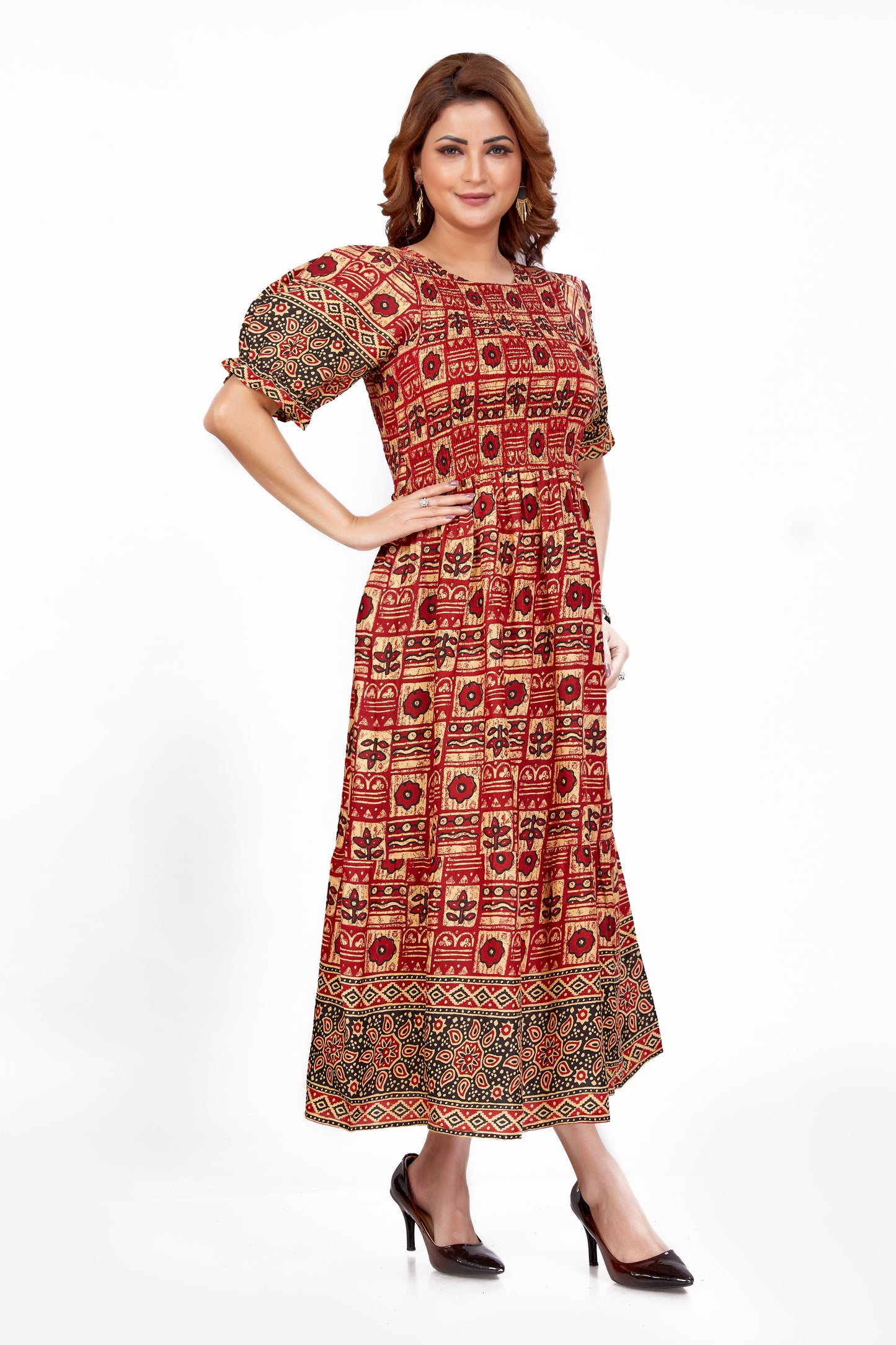 Nakshatra – Smocked Cotton Dress - Red