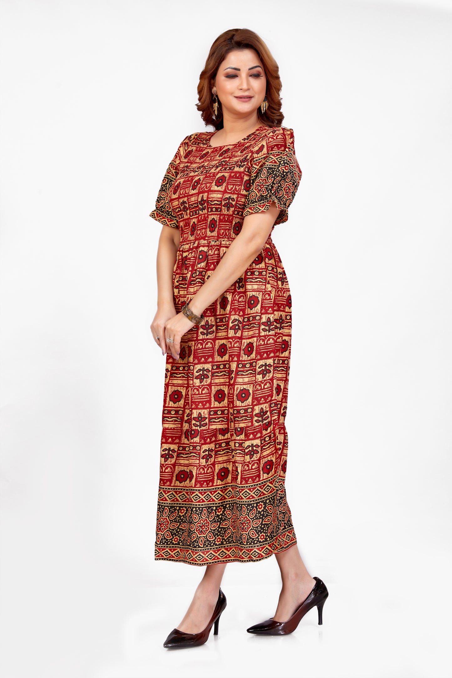 Nakshatra – Smocked Cotton Dress - Red