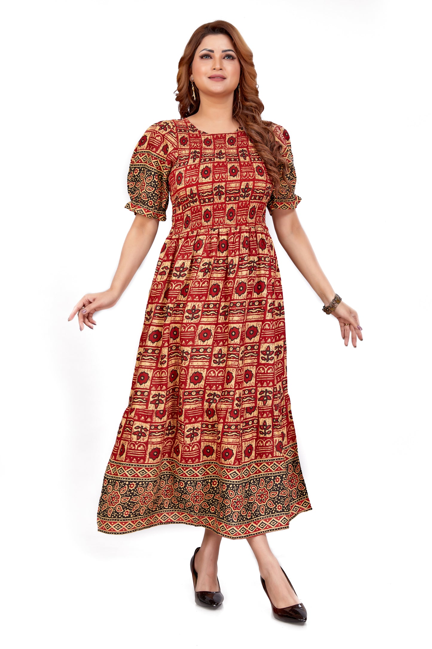Nakshatra – Smocked Cotton Dress - Red