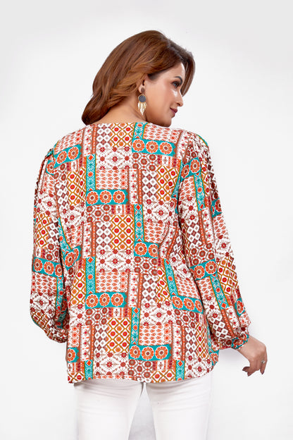Vitasta – White Orange – Rayon Fusion Top