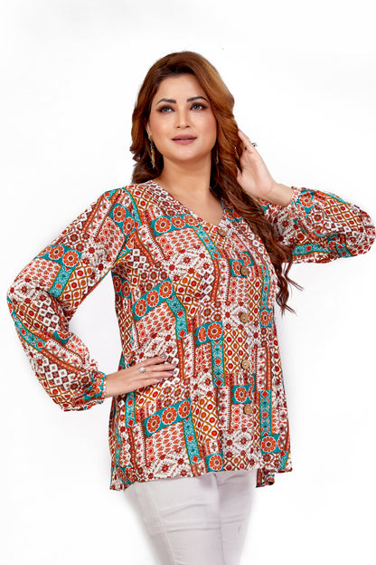 Vitasta – White Orange – Rayon Fusion Top