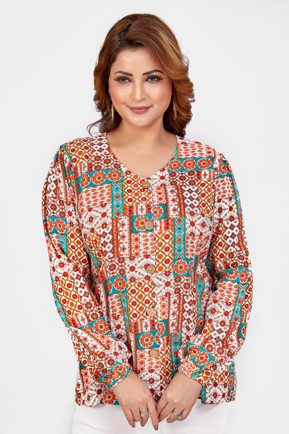 Vitasta – White Orange – Rayon Fusion Top