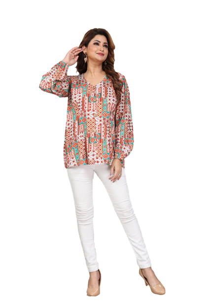 Vitasta – White Orange – Rayon Fusion Top