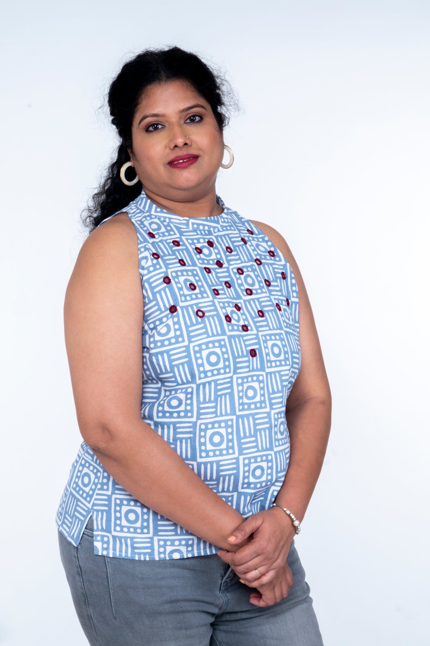 Kaveri - Short Halter Neck Top - Blue