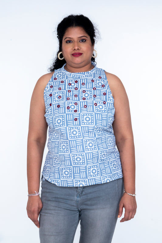 Kaveri - Short Halter Neck Top - Blue