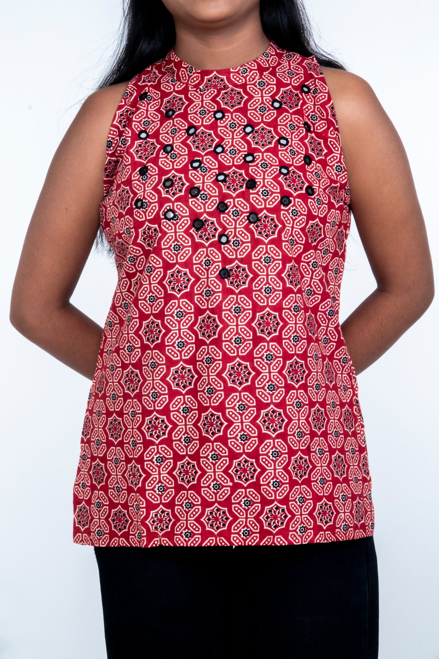 Kaveri - Short Halter Neck Top - Red